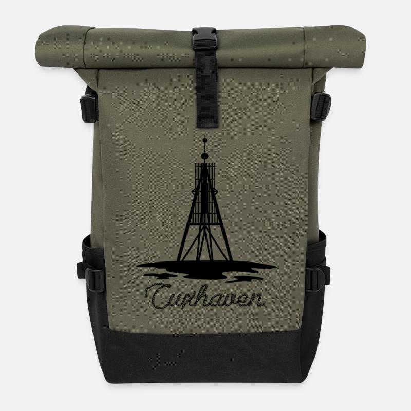 Kugelbake Cuxhaven - Rolltop Rucksack - Olive/Schwarz