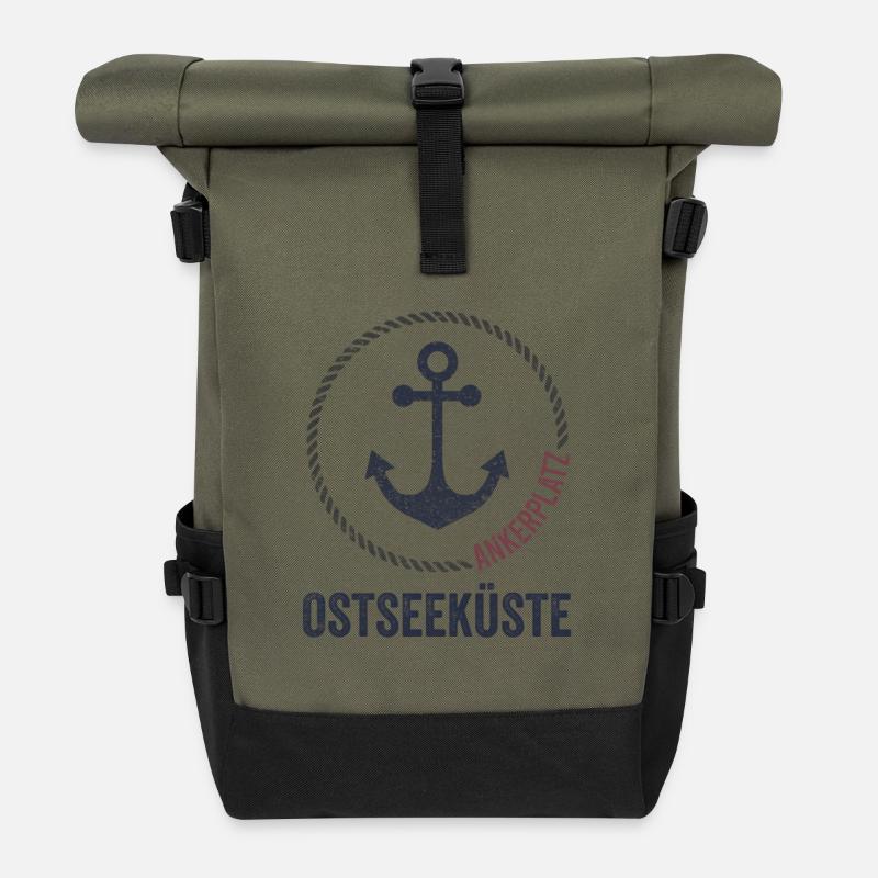 Ostseeküste Ankerplatz Nautik-Design - Rolltop Rucksack - Olive/Schwarz