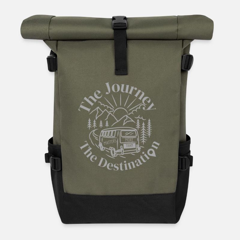 The Journey Matters More - Camping Travel Lover - Roll Top Backpack - olive/black
