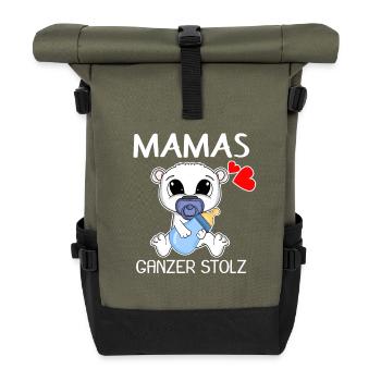 Baby Geburt Schwanger Babyspruch Sprüche - Rolltop Rucksack - Olive/Schwarz - Vorne