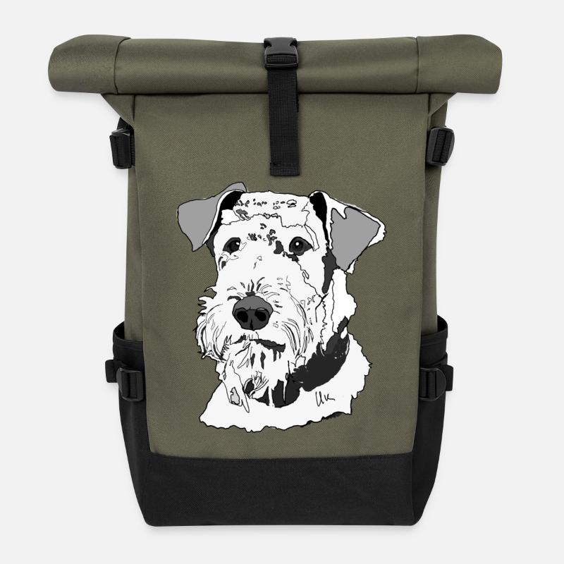 Airedale Terrier - Rolltop Rucksack - Olive/Schwarz