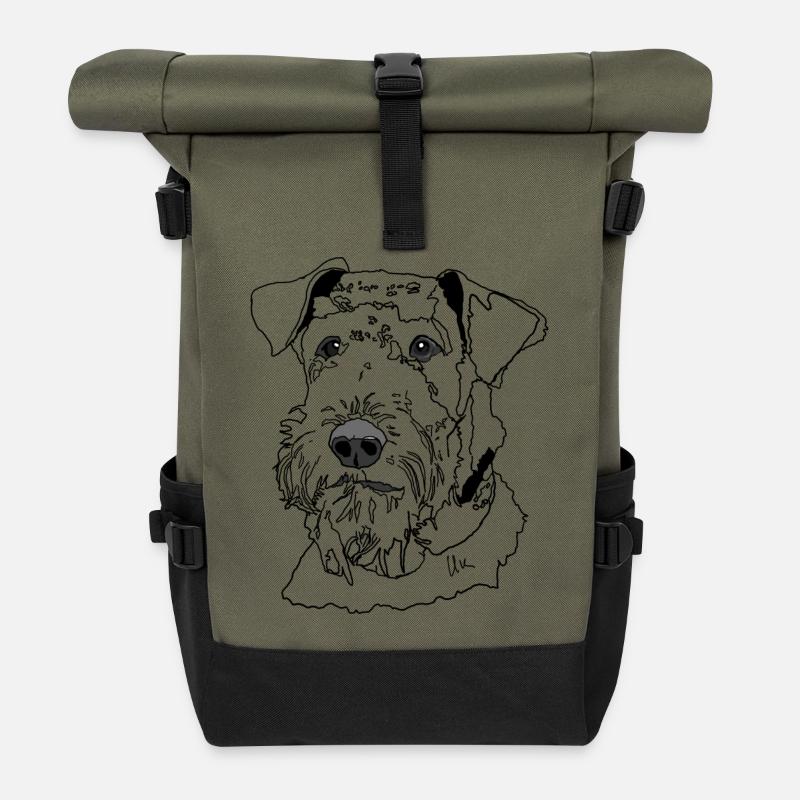 Airedale Terrier - Rolltop Rucksack - Olive/Schwarz