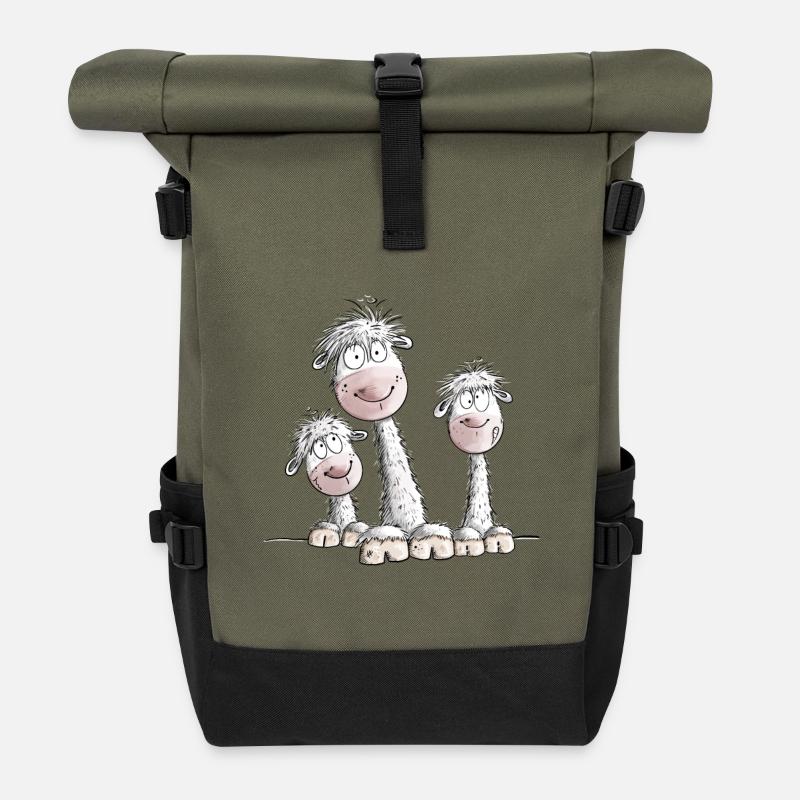 Funny Llama Trio I Alpaca Design - Roll Top Backpack - olive/black