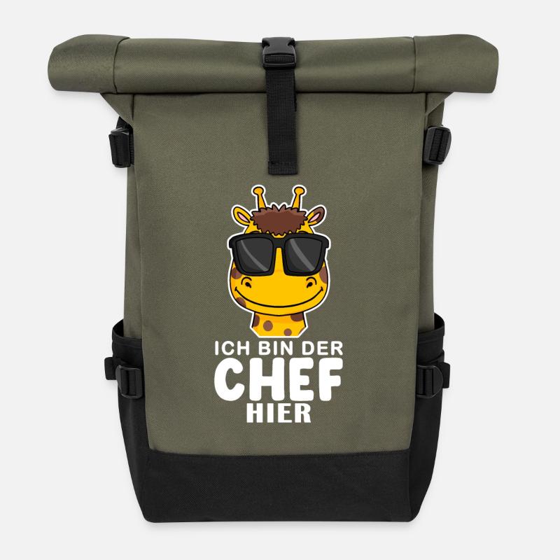 Cool Giraffe Chef Spruch - Rolltop Rucksack - Olive/Schwarz