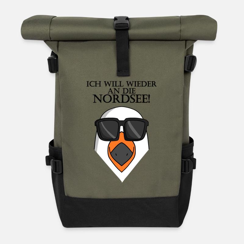 Nordsee Plattdeutsch Spruch Moin Möwe - Rolltop Rucksack - Olive/Schwarz