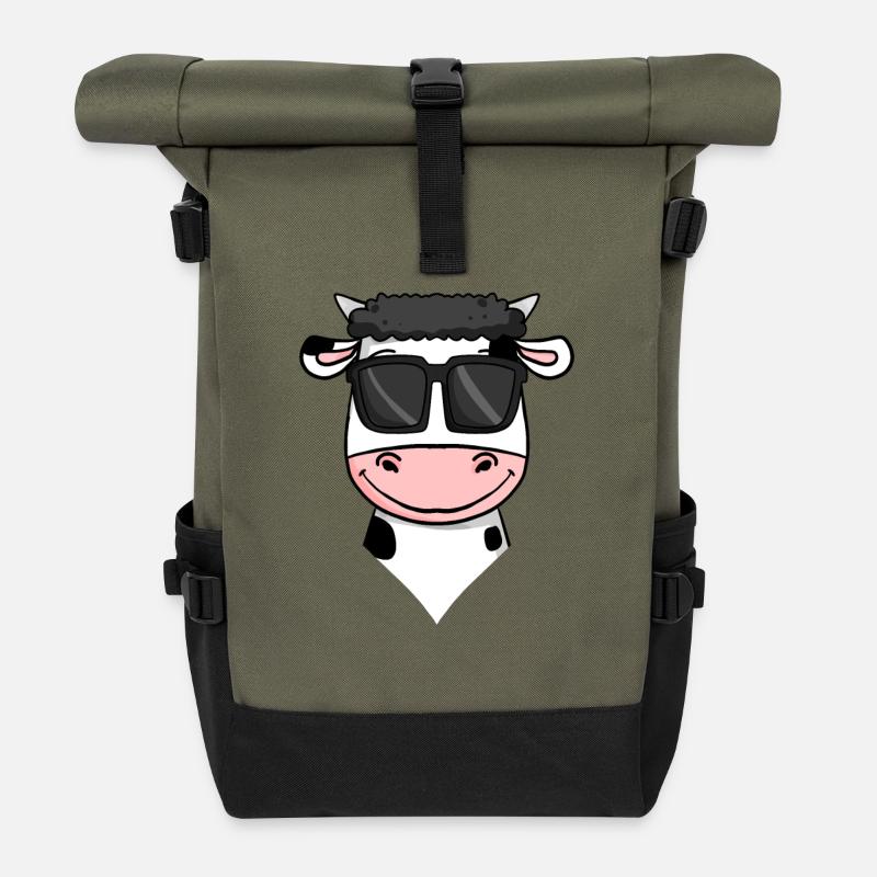 Vache avec des lunettes de soleil - Sac à dos roll top - olive/noir