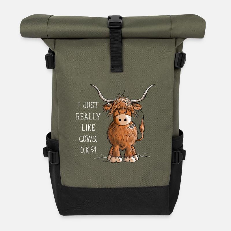 Juste vraiment comme les vaches Scottish Highland Cattle - Sac à dos roll top - olive/noir