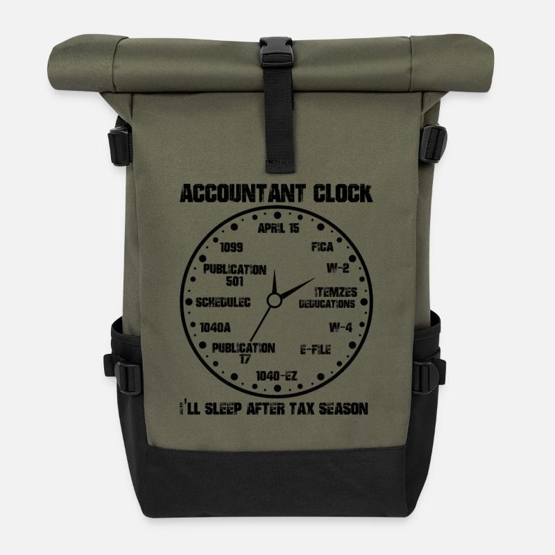 Drôle d’horloge comptable CPA Comptabilité - Sac à dos roll top - olive/noir