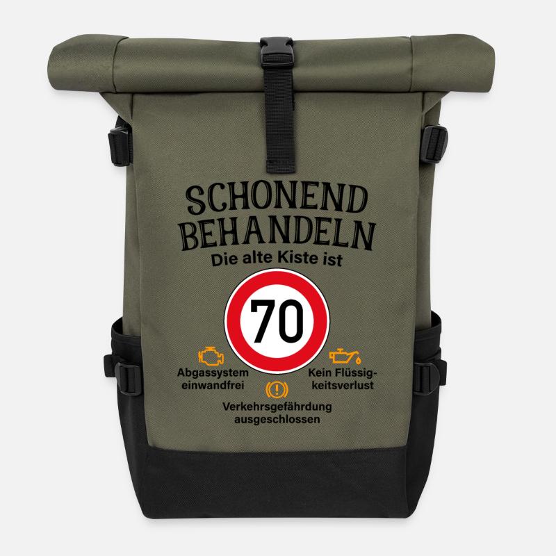 70. Geburtstag Schonend Behandeln Alte Kiste 70 - Rolltop Rucksack - Olive/Schwarz