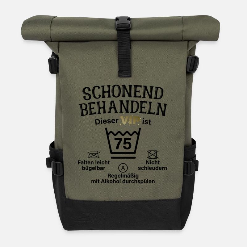 75. Geburtstag Schonend Behandeln 75 VIP ist 75 - Rolltop Rucksack - Olive/Schwarz