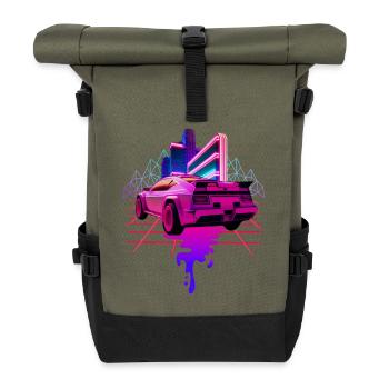 Retro Wave Sports Car Vaporwave - Roll Top Backpack - olive/black - Front