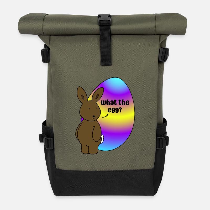 Joyeuses Pâques - Lapin de Pâques avec œuf de Pâques - Sac à dos roll top - olive/noir