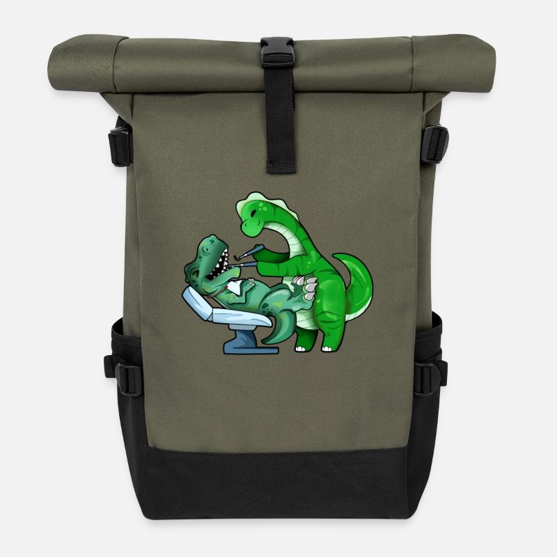 TREX beim Brachiosaurus Zahnarzt - Rolltop Rucksack - Olive/Schwarz