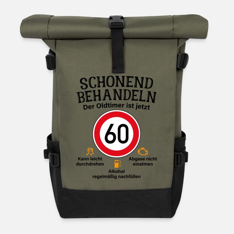 60. Geburtstag Schonend Behandeln Oldtimer Ist 60 - Rolltop Rucksack - Olive/Schwarz