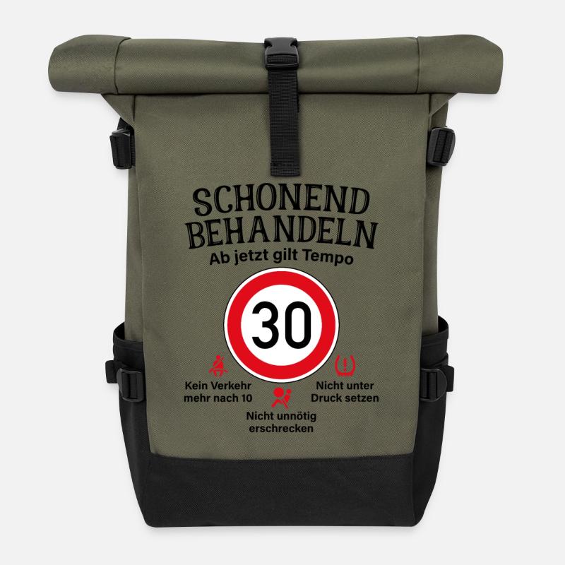 30. Geburtstag Schonend Behandeln 30 Tempolimit 30 - Rolltop Rucksack - Olive/Schwarz