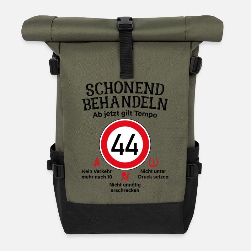 44. Geburtstag Schonend Behandeln 44 Tempolimit 44 - Rolltop Rucksack - Olive/Schwarz