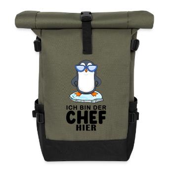 cooler Pinguin Chef Spruch - Rolltop Rucksack - Olive/Schwarz - Vorne