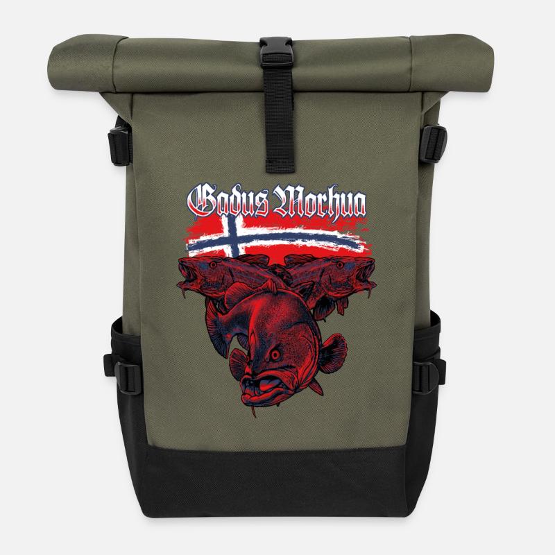 GADUS MORHUA - Dorsch - Norwegen - Rolltop Rucksack - Olive/Schwarz