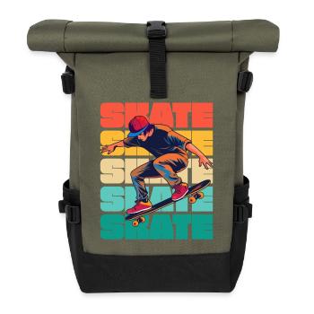 Skateboarding Cool Skater Boy Bunt - Rolltop Rucksack - Olive/Schwarz - Vorne