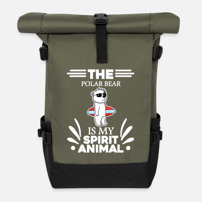 Eisbär Polarbär Bär - Rolltop Rucksack - Olive/Schwarz