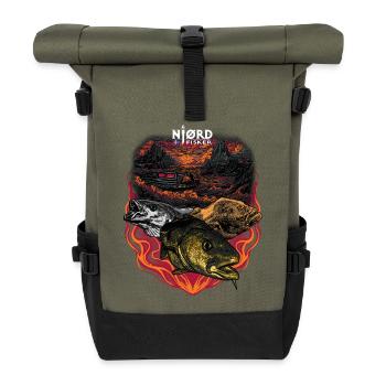 Iceland Fishing # Njørd Fisker - Rolltop Rucksack - Olive/Schwarz - Vorne