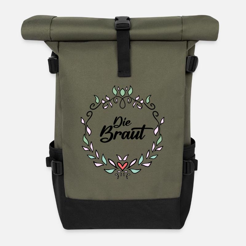 Braut Junggesellinnenabschied - Bride JGA - Rolltop Rucksack - Olive/Schwarz