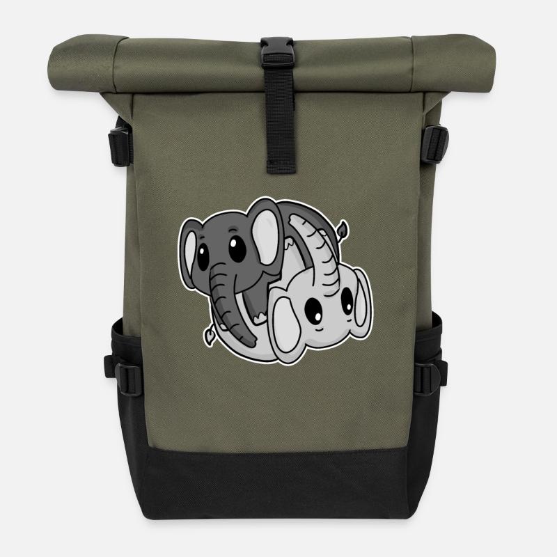 Elefant Yin Yang Symbol - Rolltop Rucksack - Olive/Schwarz