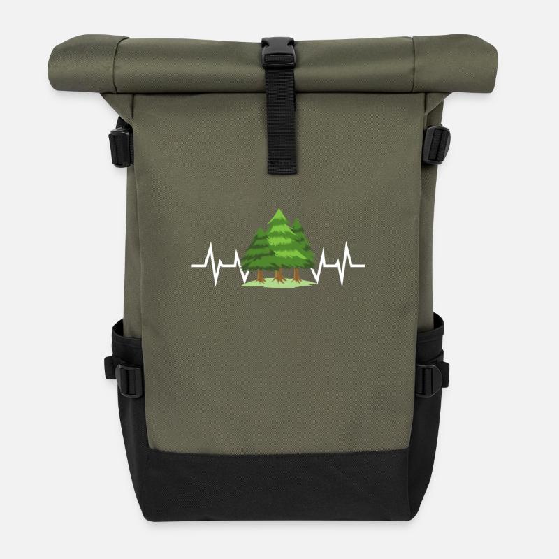 Wald Bäume Wandern - Rolltop Rucksack - Olive/Schwarz