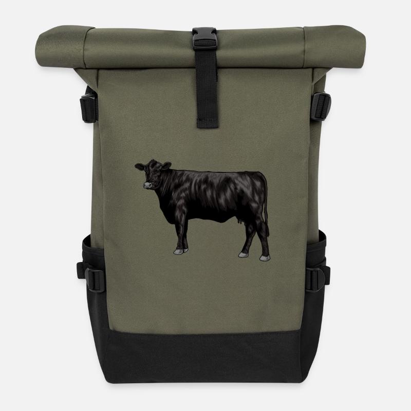 Zeichnung eines Black Angus Rind - Rolltop Rucksack - Olive/Schwarz