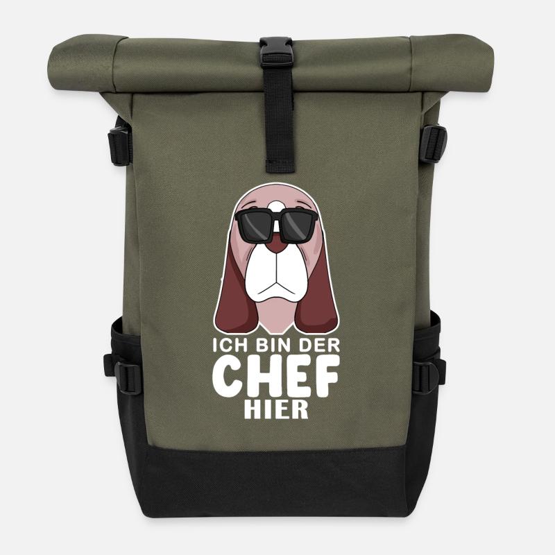 Cooler Hund Basset Hound Chef Spruch - Rolltop Rucksack - Olive/Schwarz