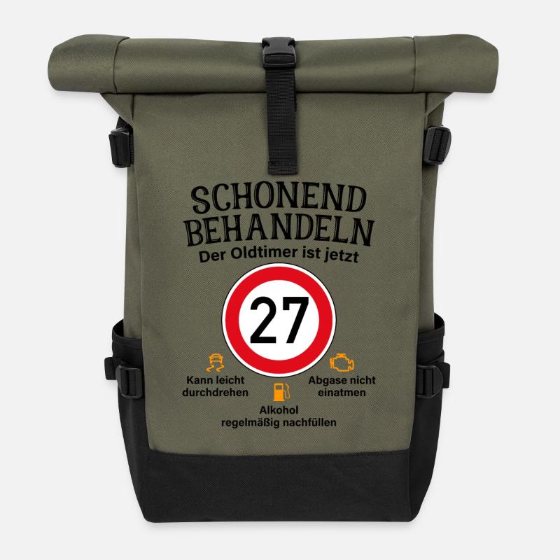 27. Geburtstag Schonend Behandeln Oldtimer Ist 27 - Rolltop Rucksack - Olive/Schwarz