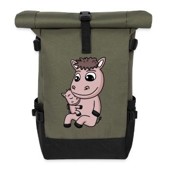Famille Cheval - Cheval avec bébé - Sac à dos roll top - olive/noir - Devant