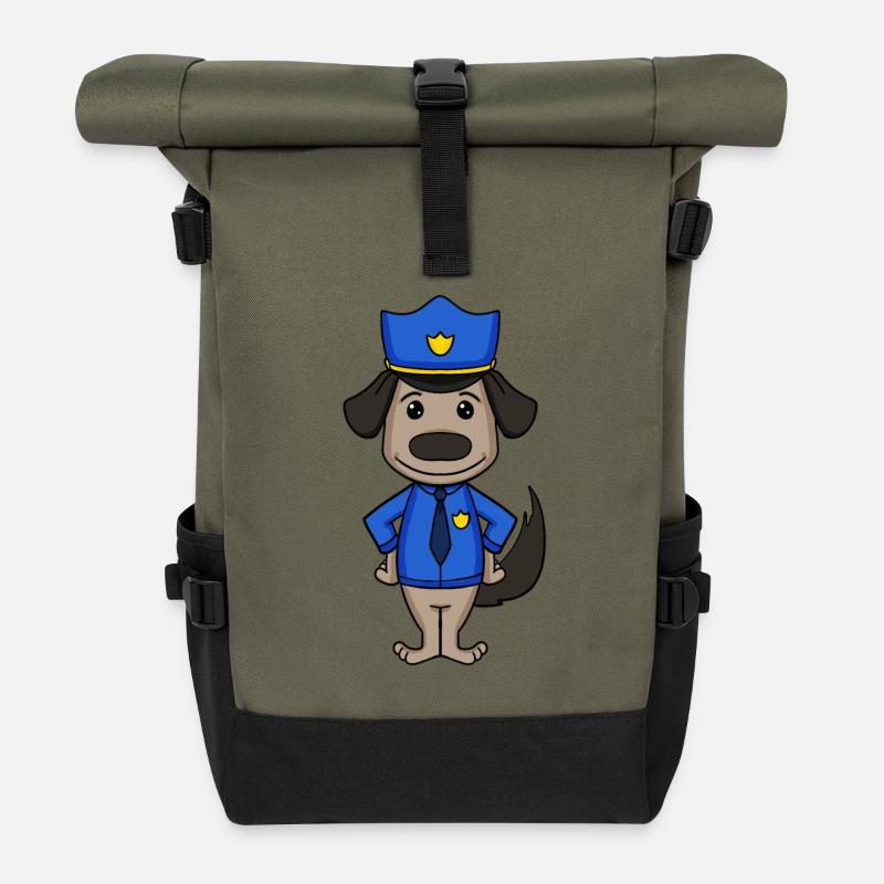 Polizei Hund Polizist - Rolltop Rucksack - Olive/Schwarz