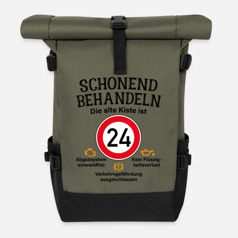 24. Geburtstag Schonend Behandeln 24 Alte Kiste 24 - Rolltop Rucksack - Olive/Schwarz