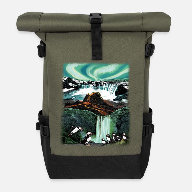 Iceland - Island - Ísland - Rolltop Rucksack - Olive/Schwarz