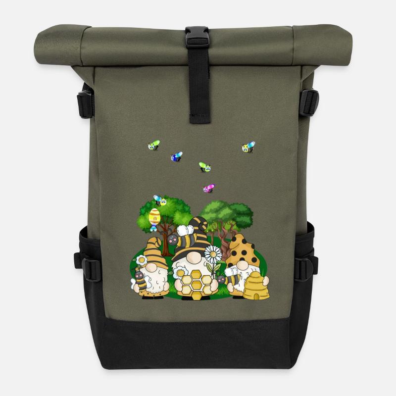 Bee Colony Honeycomb Garden - Roll Top Backpack - olive/black