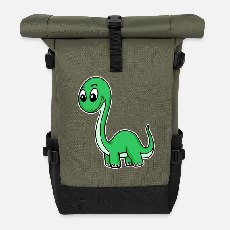grüner Dino - Rolltop Rucksack - Olive/Schwarz