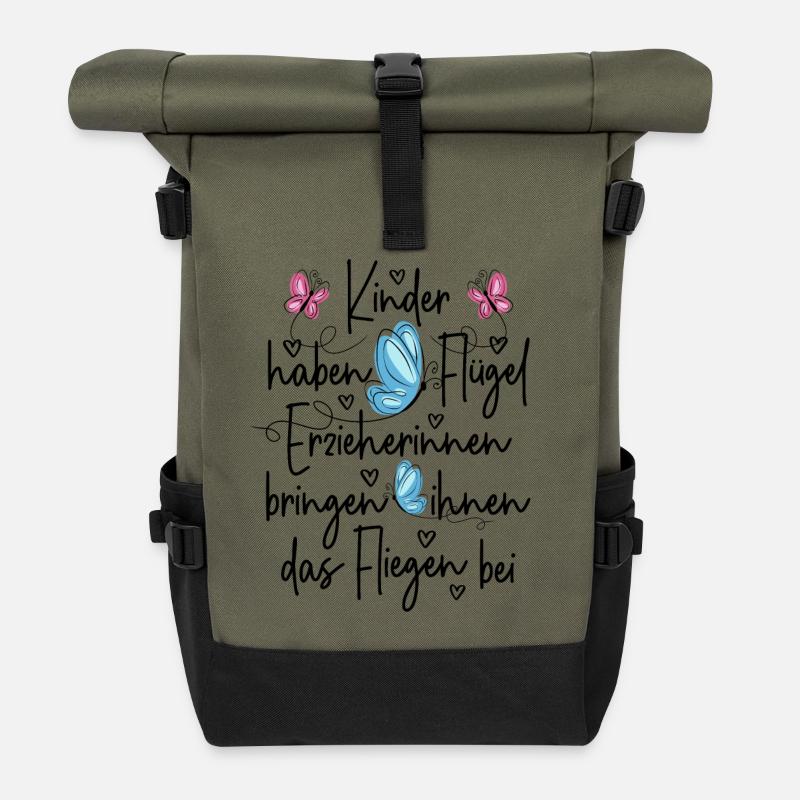 Erzieherin - Rolltop Rucksack - Olive/Schwarz