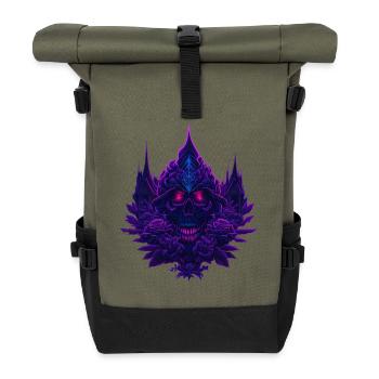 Purple neon roses skull - Roll Top Backpack - olive/black - Front