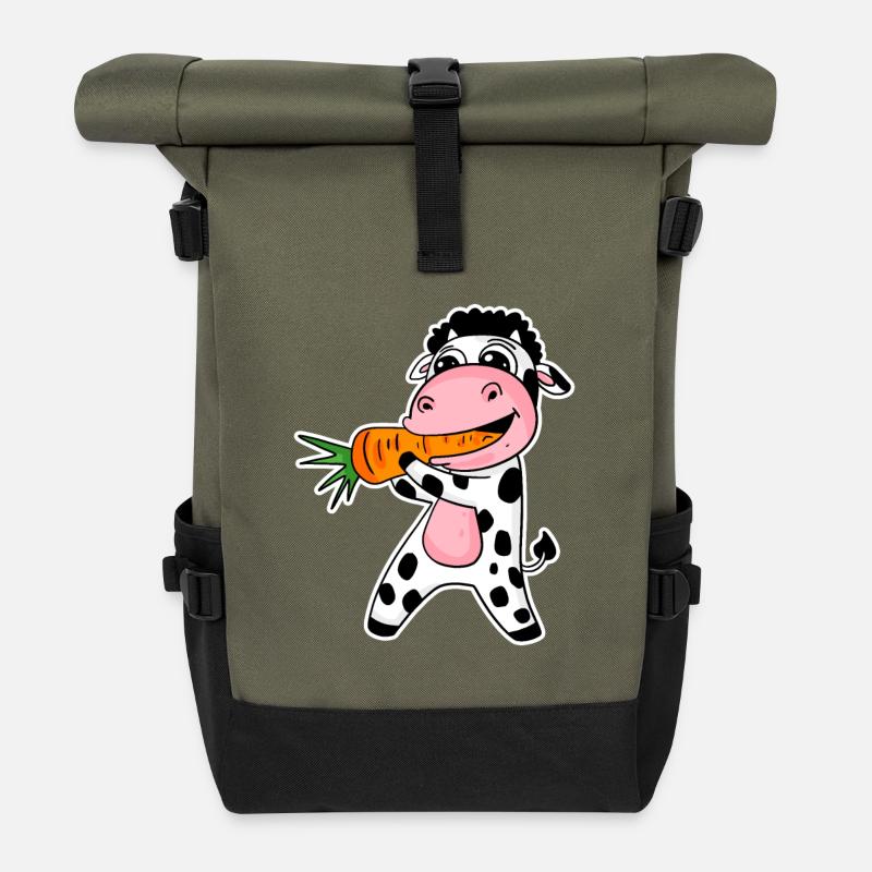 La vache mange la carotte - Sac à dos roll top - olive/noir