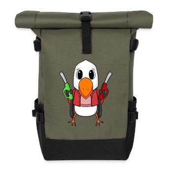 Tankwart Möwe Tankstelle - Rolltop Rucksack - Olive/Schwarz - Vorne