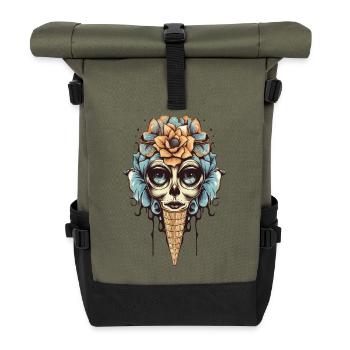 Fleur crâne cône de crème glacée design - Sac à dos roll top - olive/noir - Devant