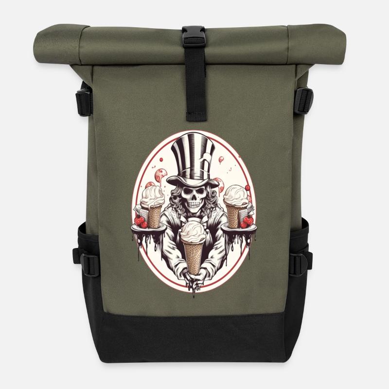 Skull mit Eiswaffel und Zylinderhut - Roll Top Backpack - olive/black