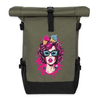 Lebendige Pop-Art Comics Schwester - Rolltop Rucksack - Olive/Schwarz - Vorne