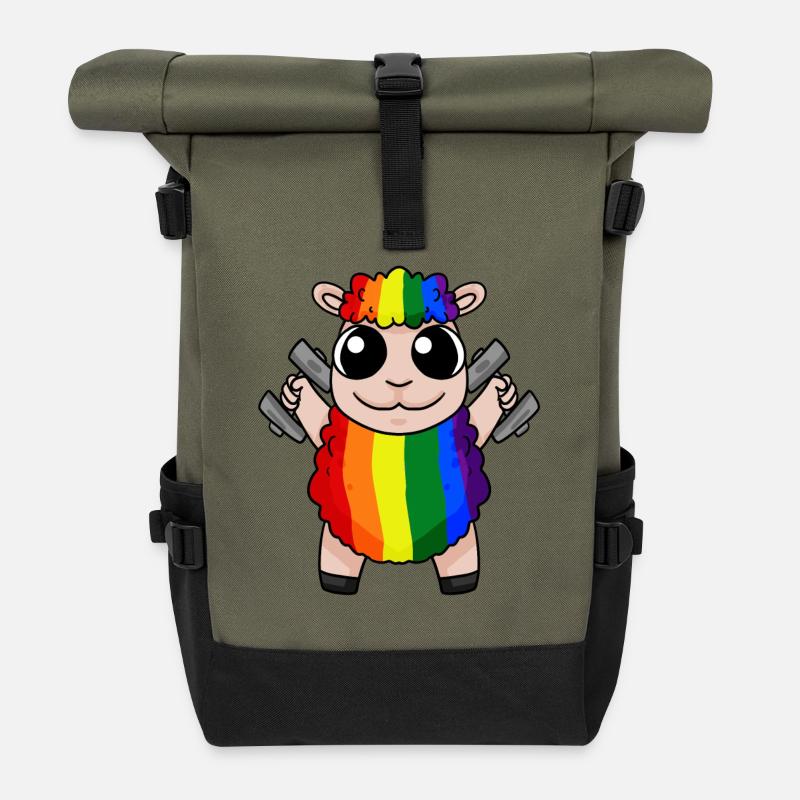 Regenbogen Schaf mit Hanteln - LGBT Schaf Niedlich - Rolltop Rucksack - Olive/Schwarz