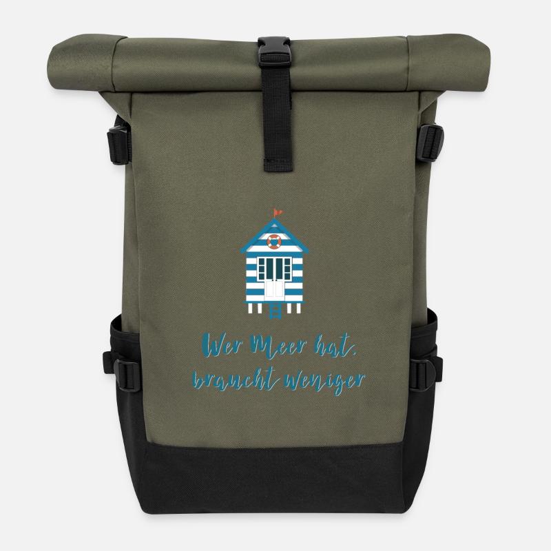 Wer Meer hat braucht weniger - Rolltop Rucksack - Olive/Schwarz