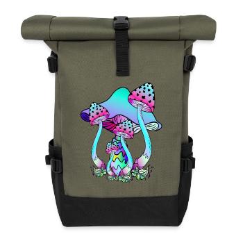 Bunte Neonfarben Pilze - Rolltop Rucksack - Olive/Schwarz - Vorne