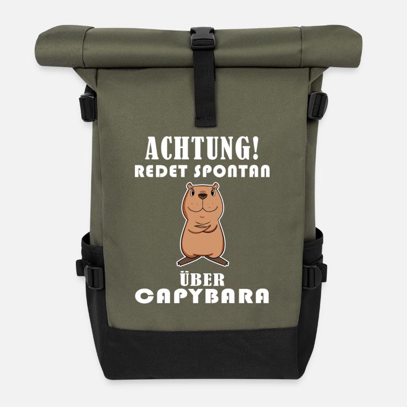 Capybara Wasserschwein - Rolltop Rucksack - Olive/Schwarz