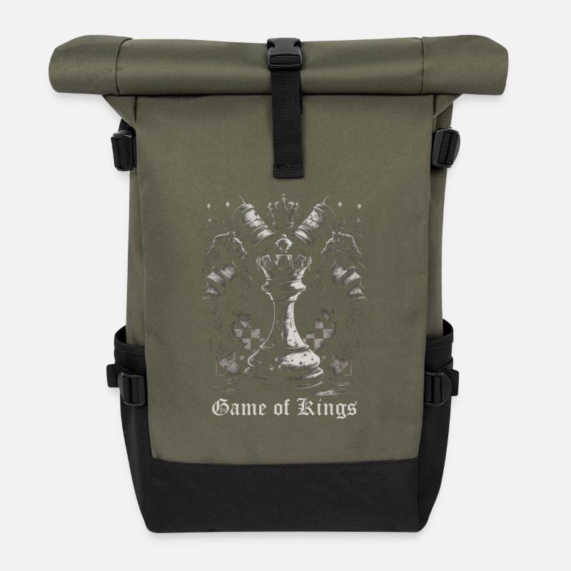 Schachfiguren mit Schriftzug - Rolltop Rucksack - Olive/Schwarz