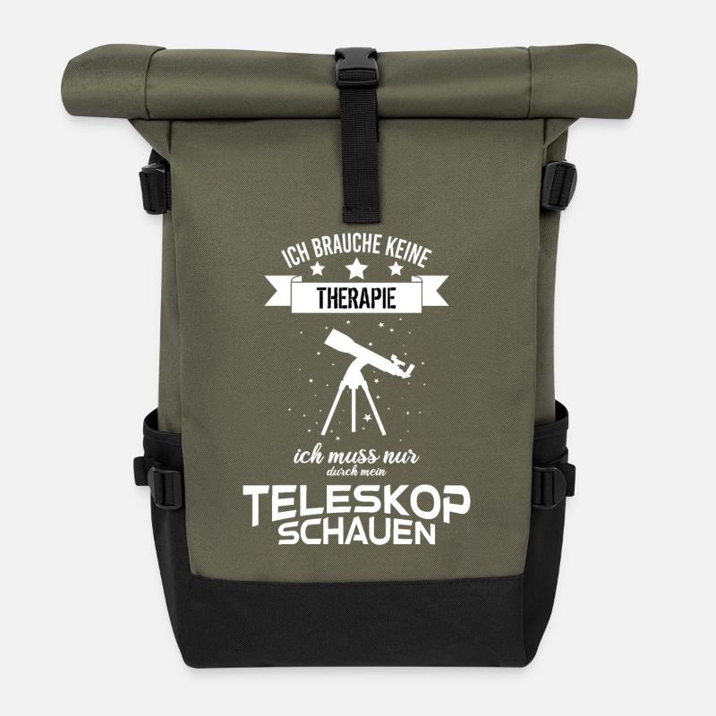 Teleskop Astronomie Hobby Sternengucker Galaxien - Rolltop Rucksack - Olive/Schwarz